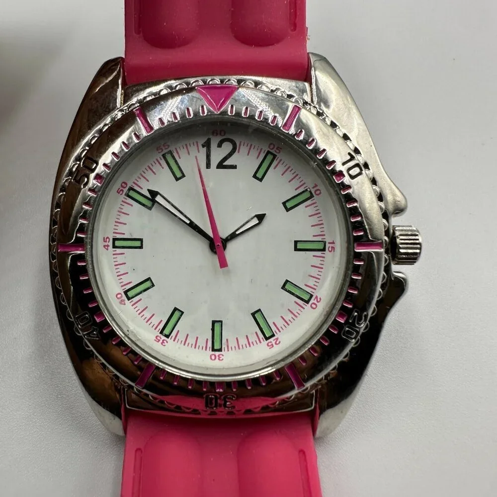 3/$30 Women Watch Pink Jelly Silicone Band Silver Tone Case Sport New Battery